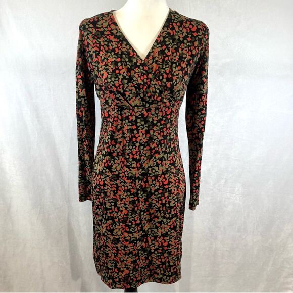 Mamalicious long sleeve olive green and red abstract print maternity dress small - Picture 1 of 5
